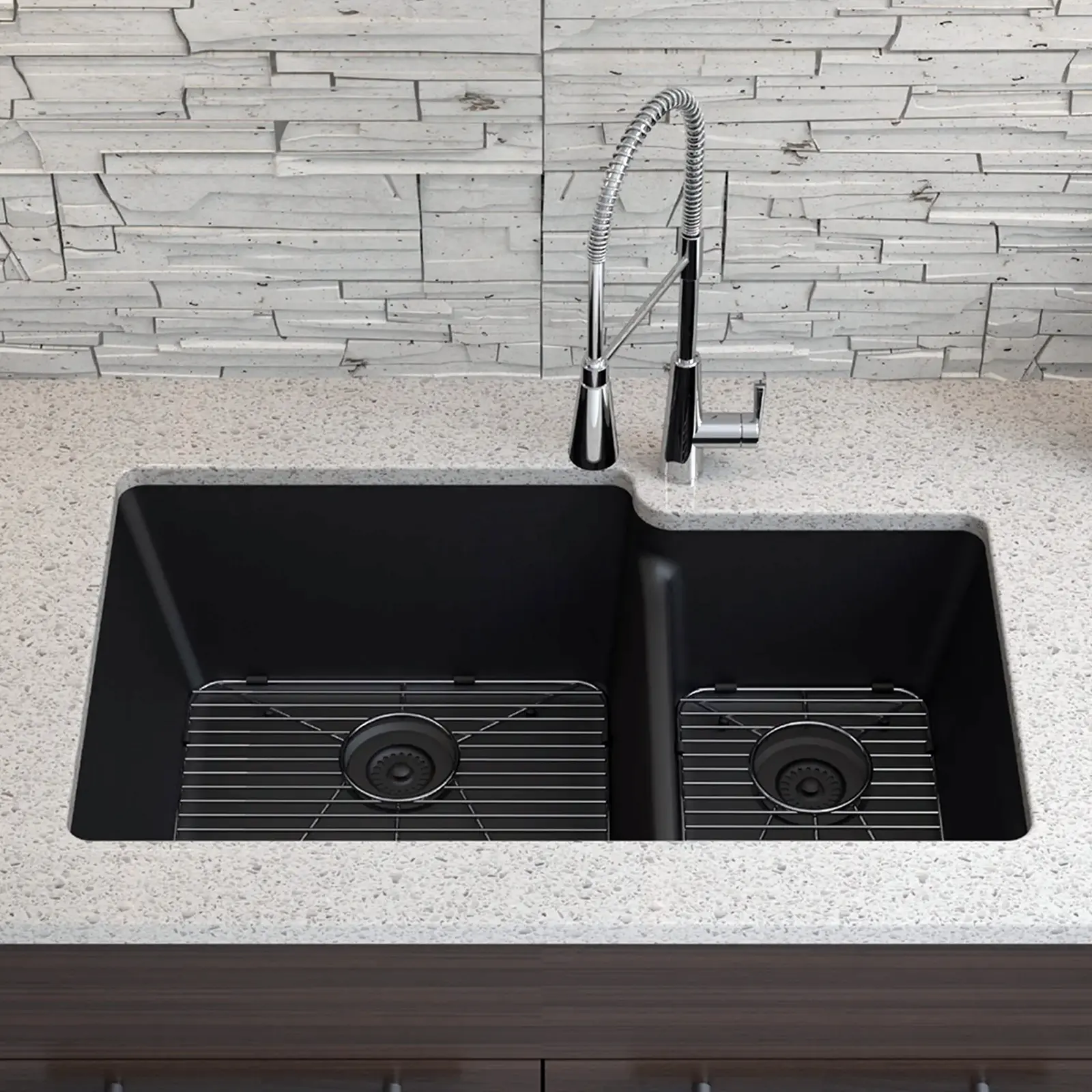 Quartz Composite Offset Double Bowl 6040 - Image 2