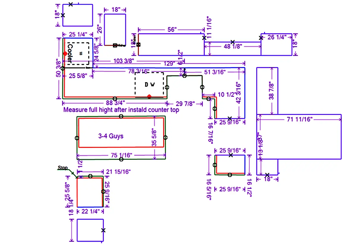 Digital layout of marble slab showing vein matching and countertop cut planning in Chicagoland
